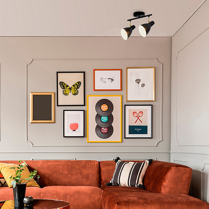 Spot mural Marcel 2 lumières IP20 E14 15W H.14 x L.31 x P.20 cm métal noir mat Corep