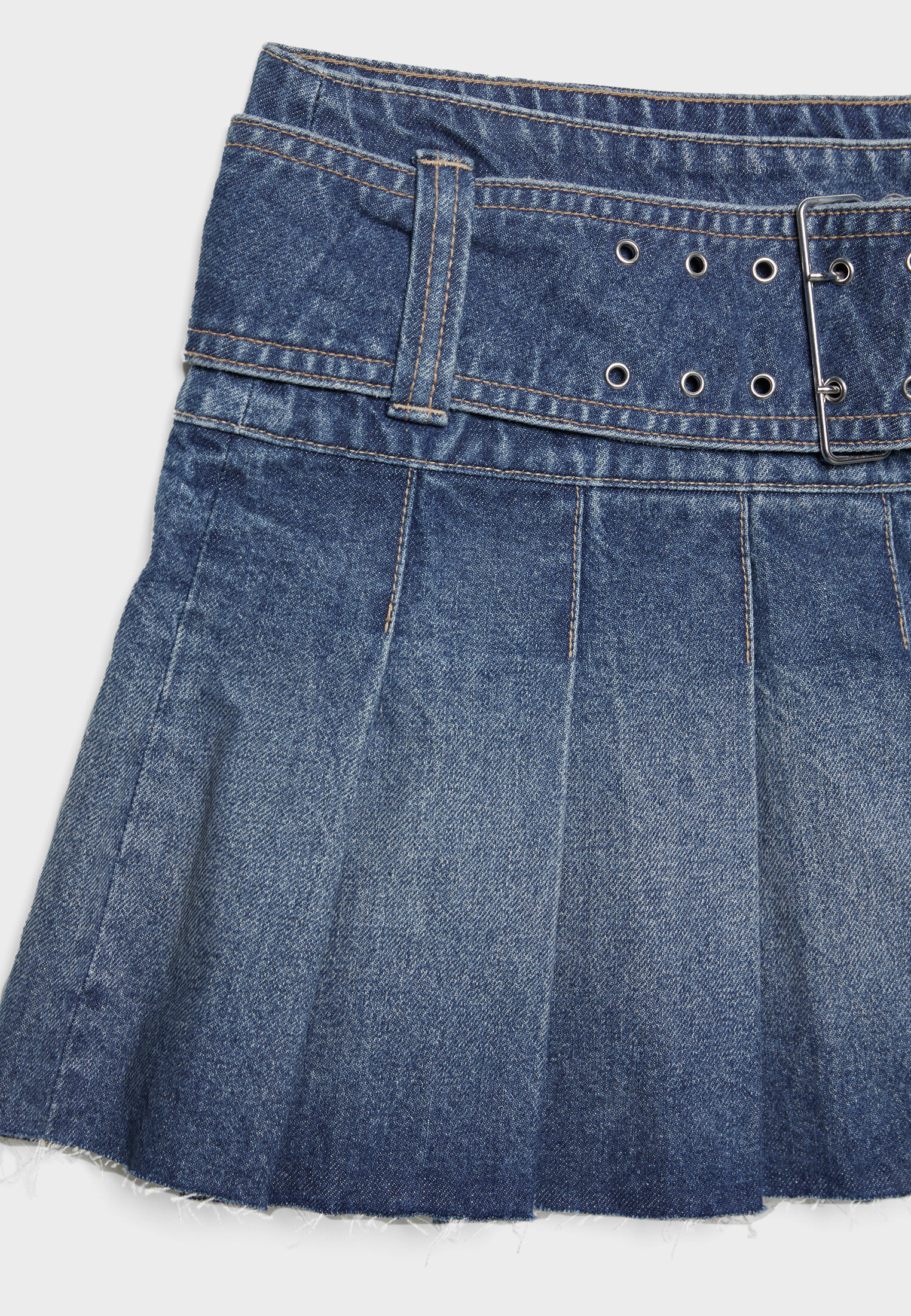 Minissaia jeans com pregas caixa