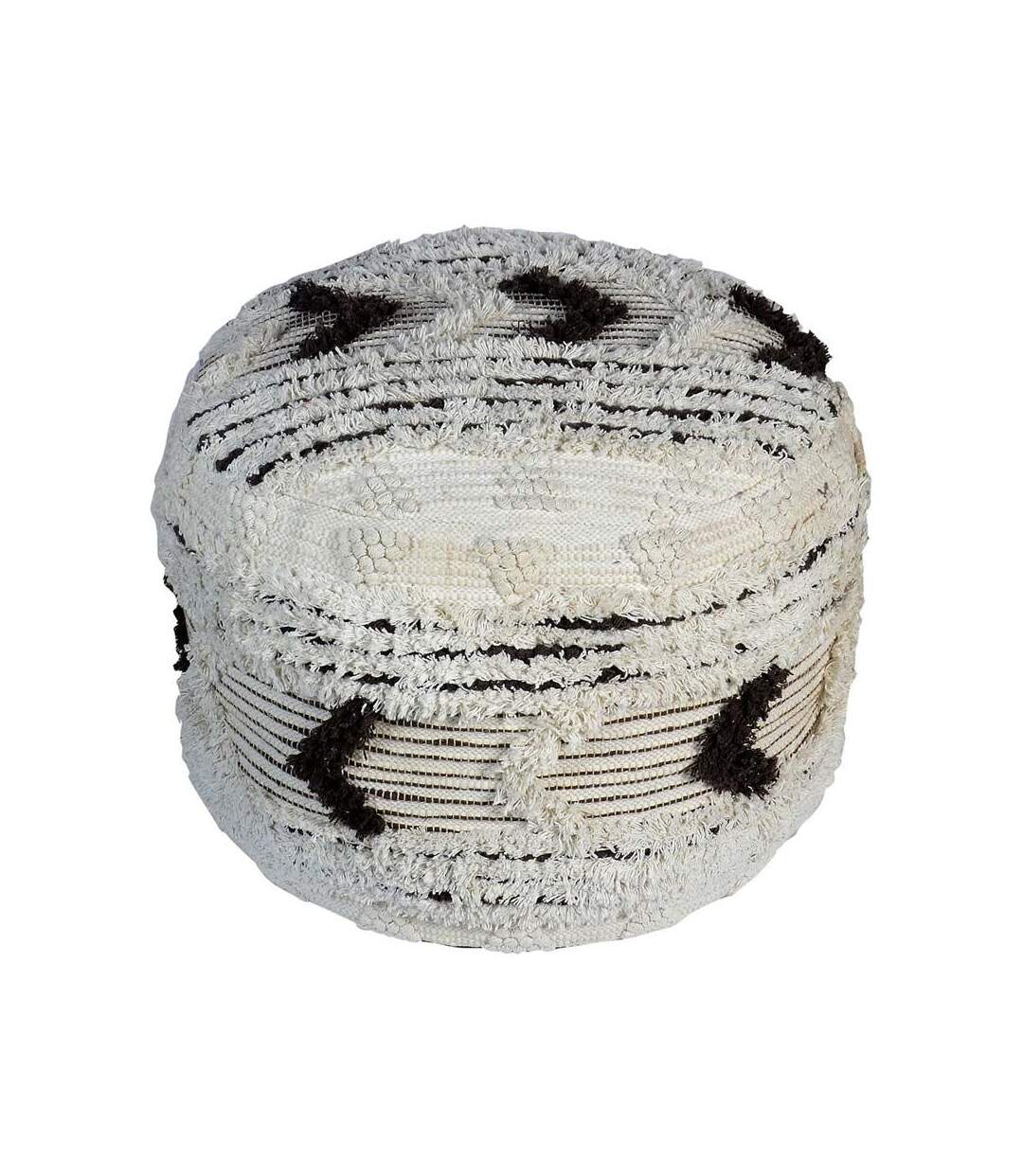 Paris Prix - Pouf En Tissu Macramé yako 60 Blanc & Noir