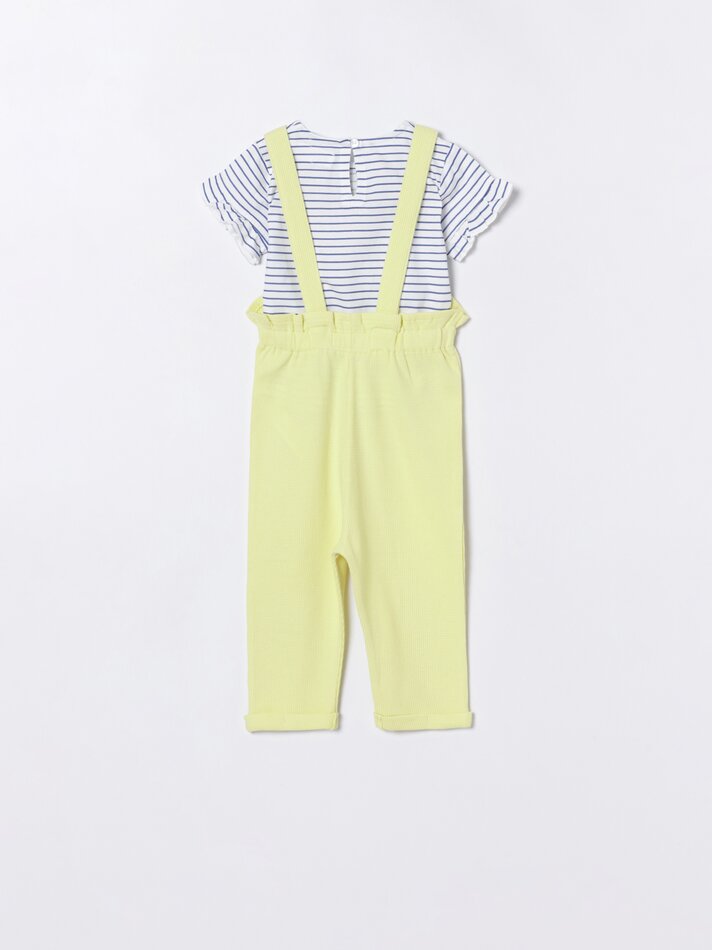 Conjunto de 2 peças: macacão e camiseta - Amarelo Claro