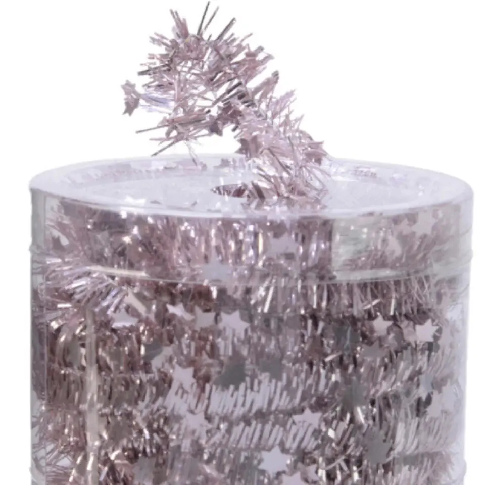 Decoris kerstslinger - dun - lichtroze - sterren - 700 x 3 cm
