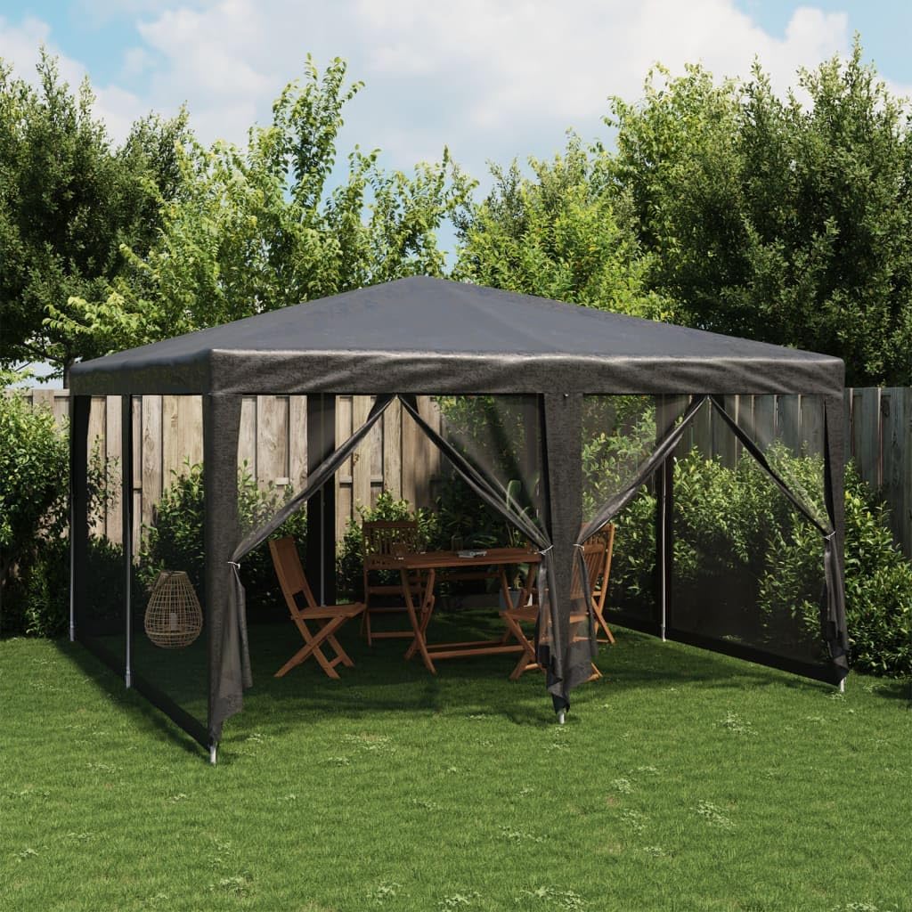 vidaXL Partyzelt, Pavillon mit 8 Mesh-Seitenteilen, Gartenpavillon für Party Hochzeit, Festzelt Gartenzelt Eisengestell Wasserfest UV-beständig, Anthrazit 4x4m HDPE
