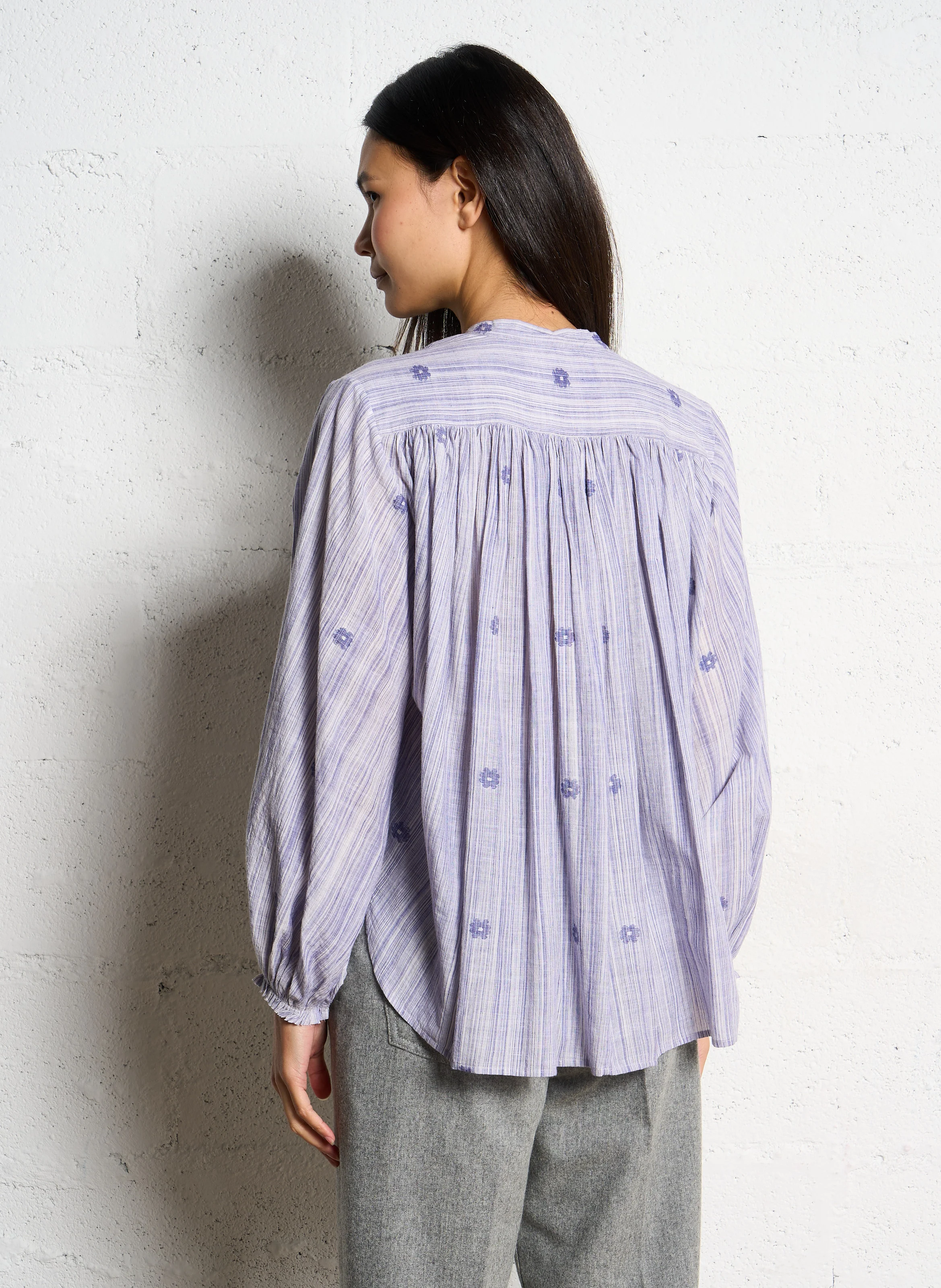 OLIVE - Blouse col rond en coton | Bleu
