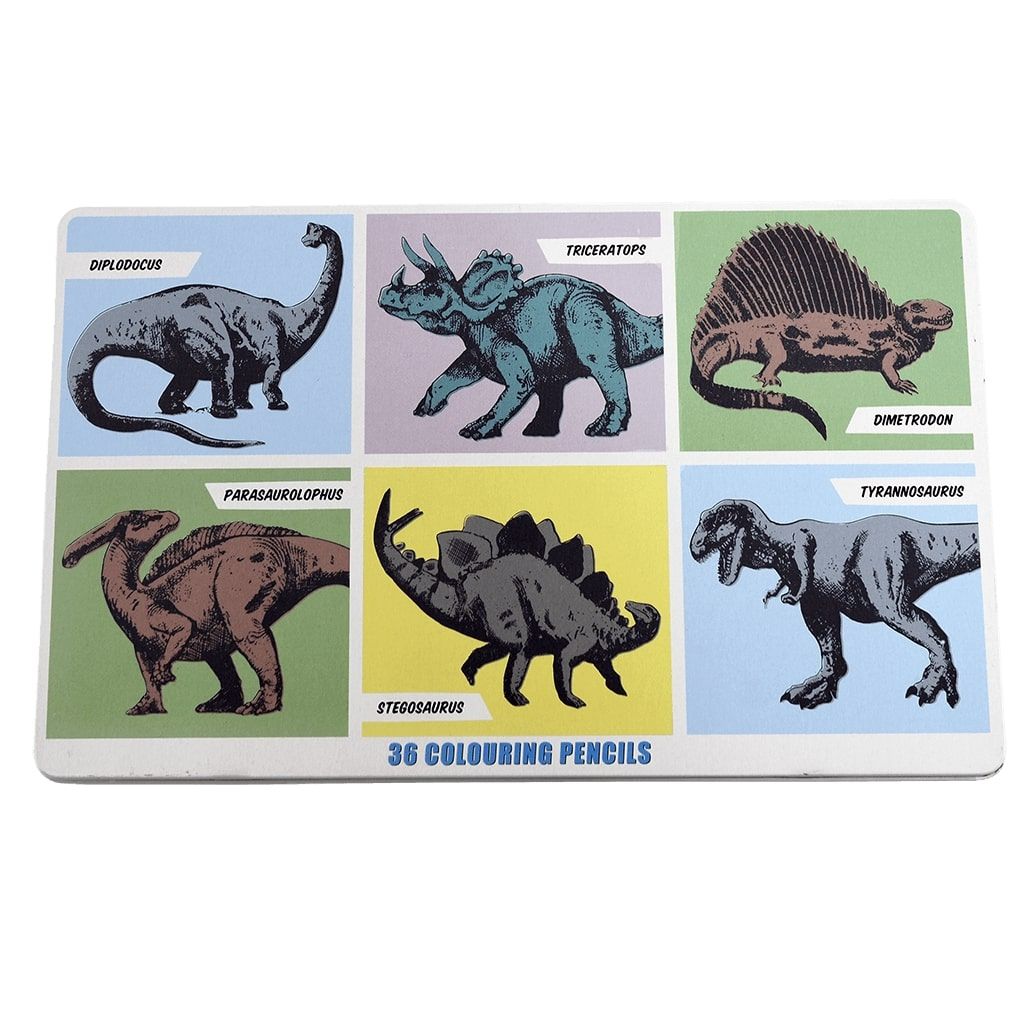 Boite de 36 crayons de couleurs motifs dinosaures Rex London