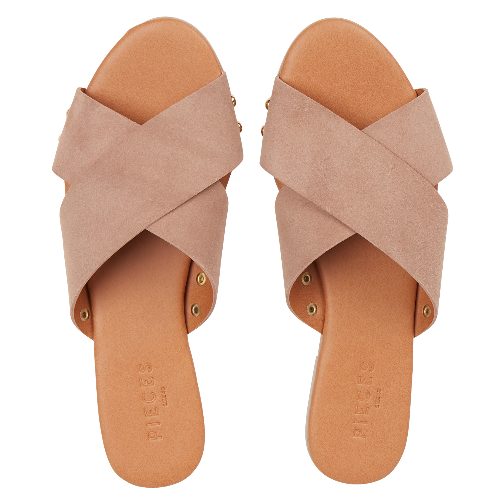 Mules plates en cuir suédé| Rose