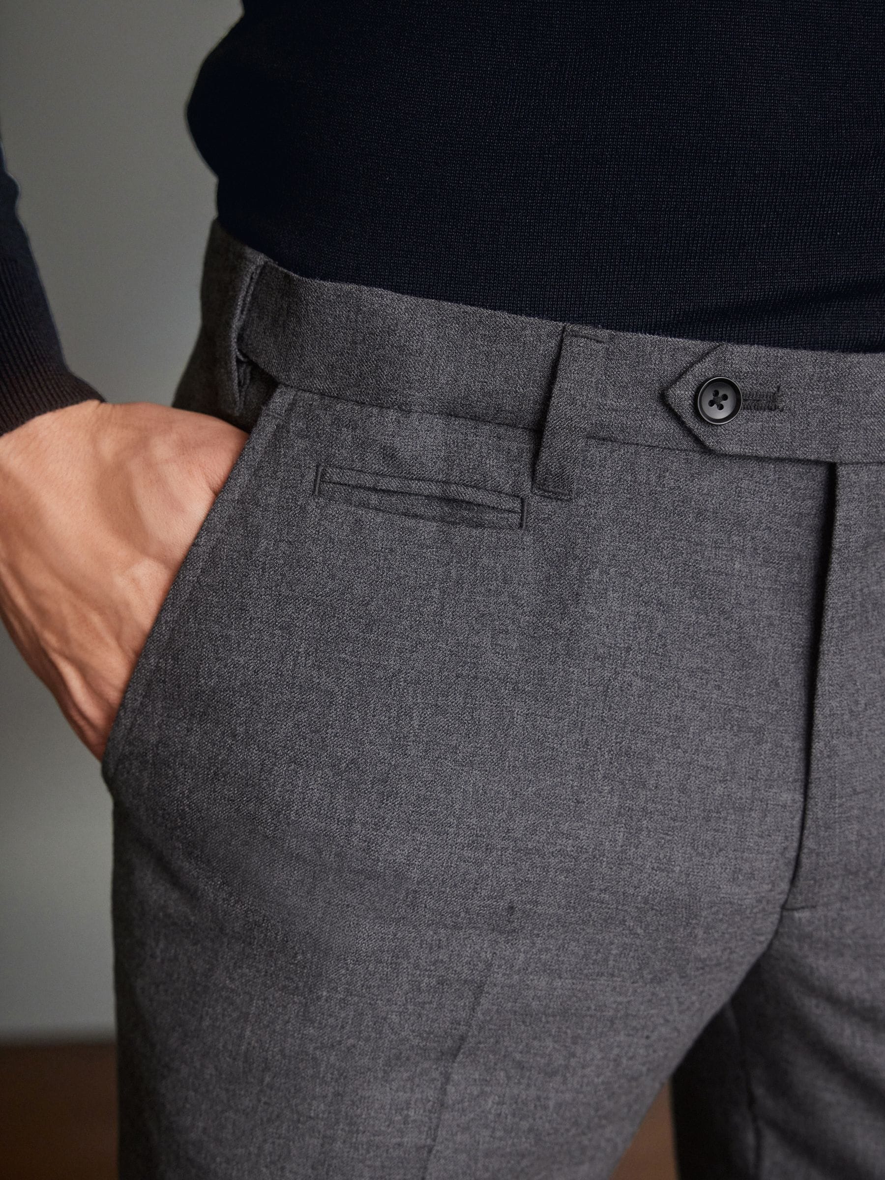 Grijs - Slim Fit - Signature - 100% Wollen broek met Motion Flex-tailleband