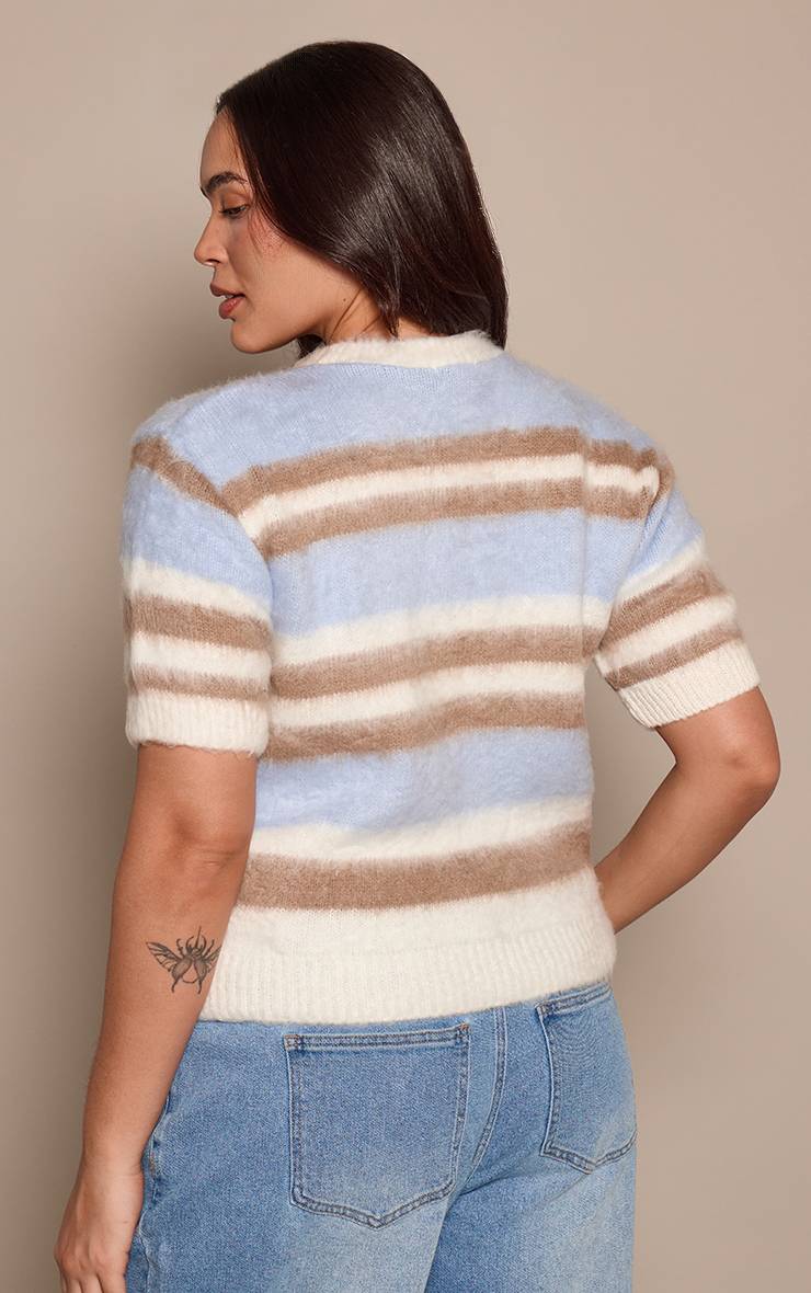 Gris T-shirt Grande Taille À Rayures Brossé