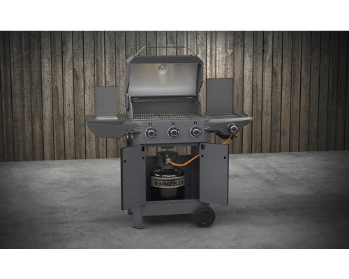 Tenneker® Carbon TG-3 U Gasgrill met 3 branders + zijbrander, gietijzeren rooster, zwart