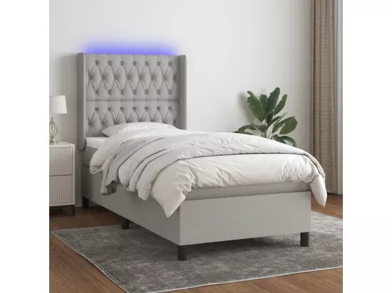 Sommier tapissier avec matelas et LED Gris clair 90x190cm Tissu