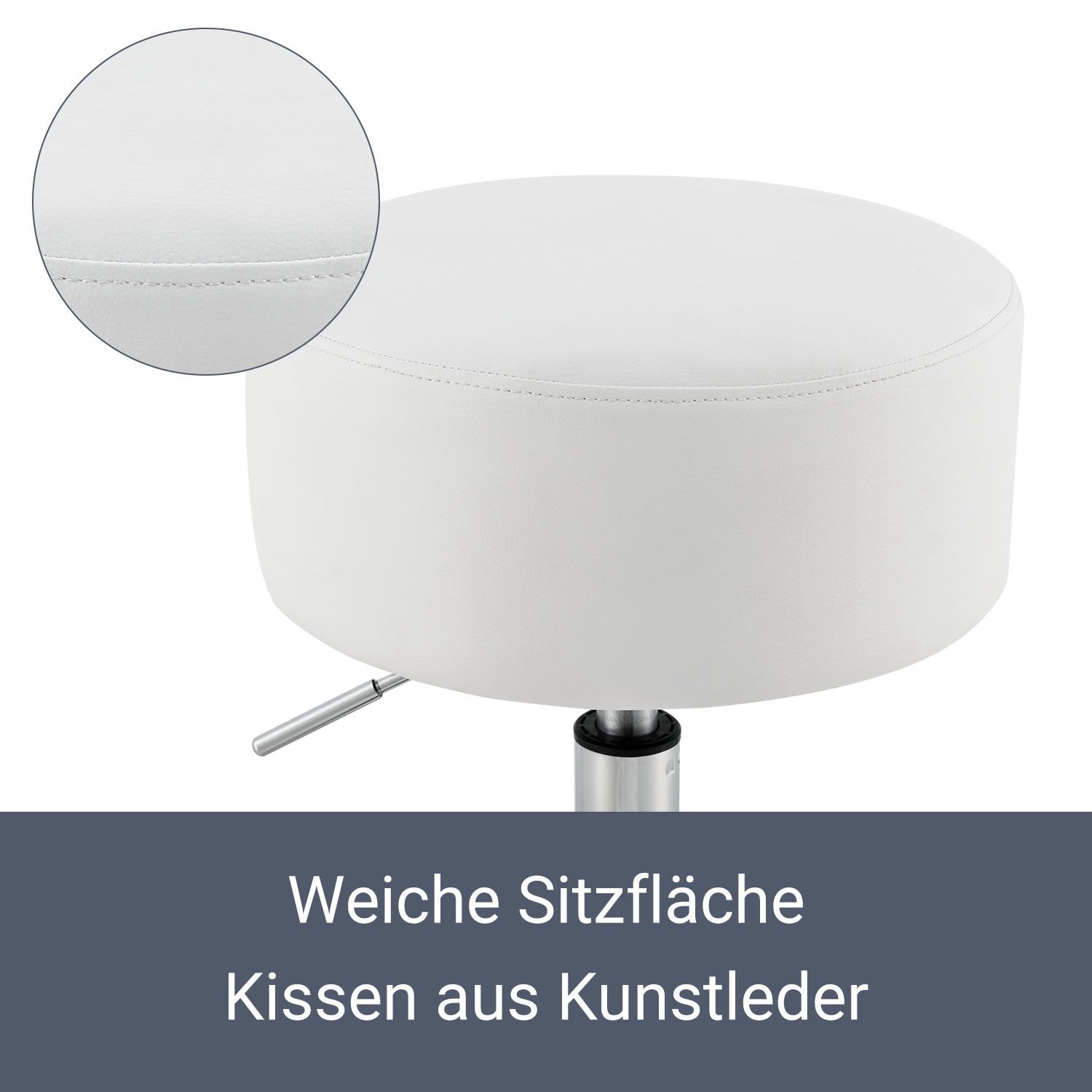 Juskys Schminktisch Hocker Tonia rund Ø 33 cm, höhenverstellbar 49 - 64 cm, Kunstlederüberzug Weiß