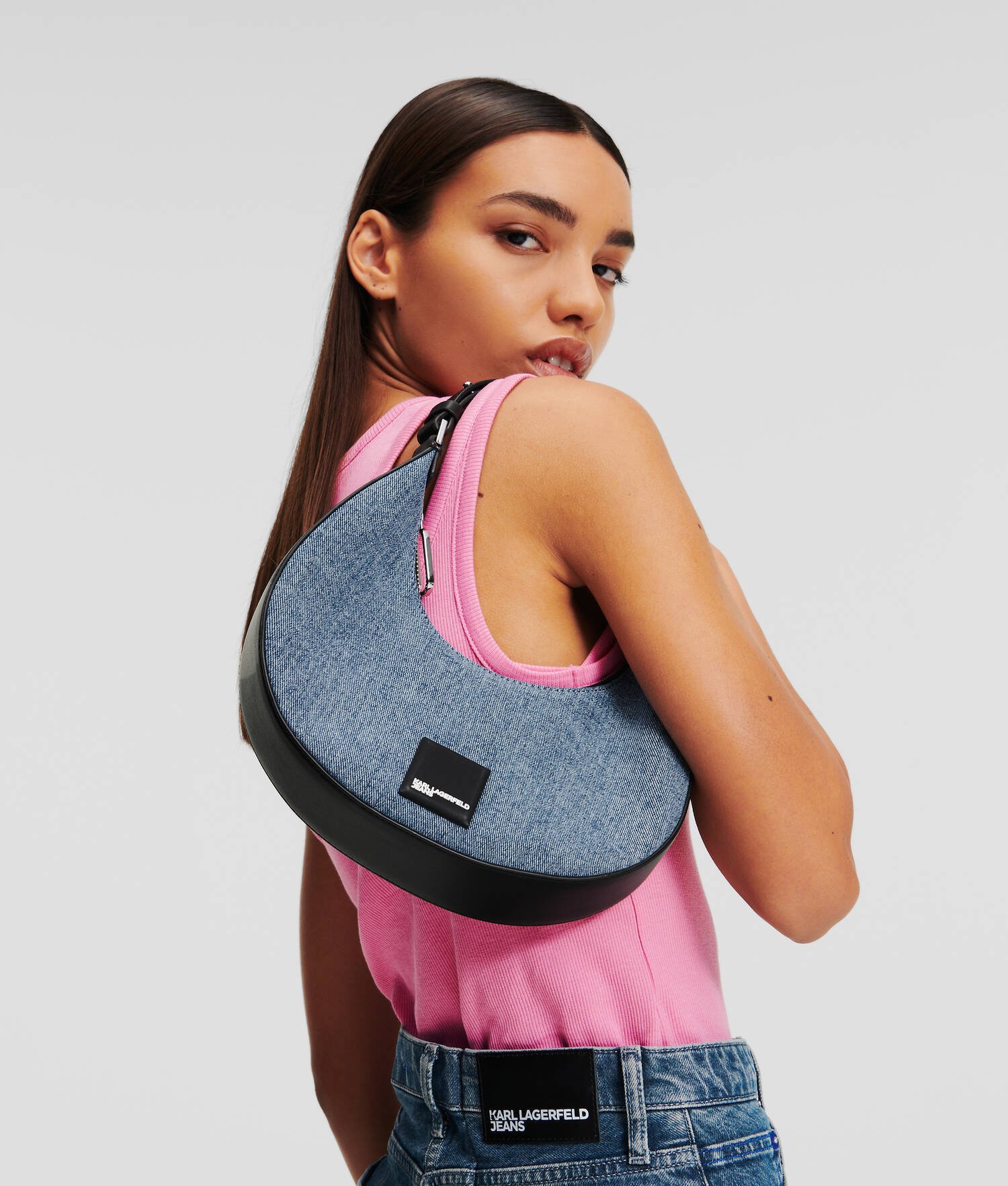 PETIT SAC PORTÉ ÉPAULE EN DENIM DEMI-LUNE KLJ