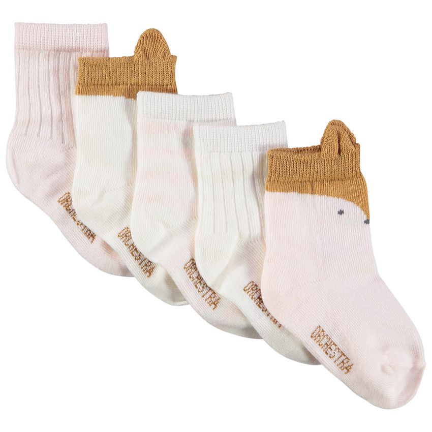 Lot de 5 paires de chaussettes renard pour bébé fille - Ecru
