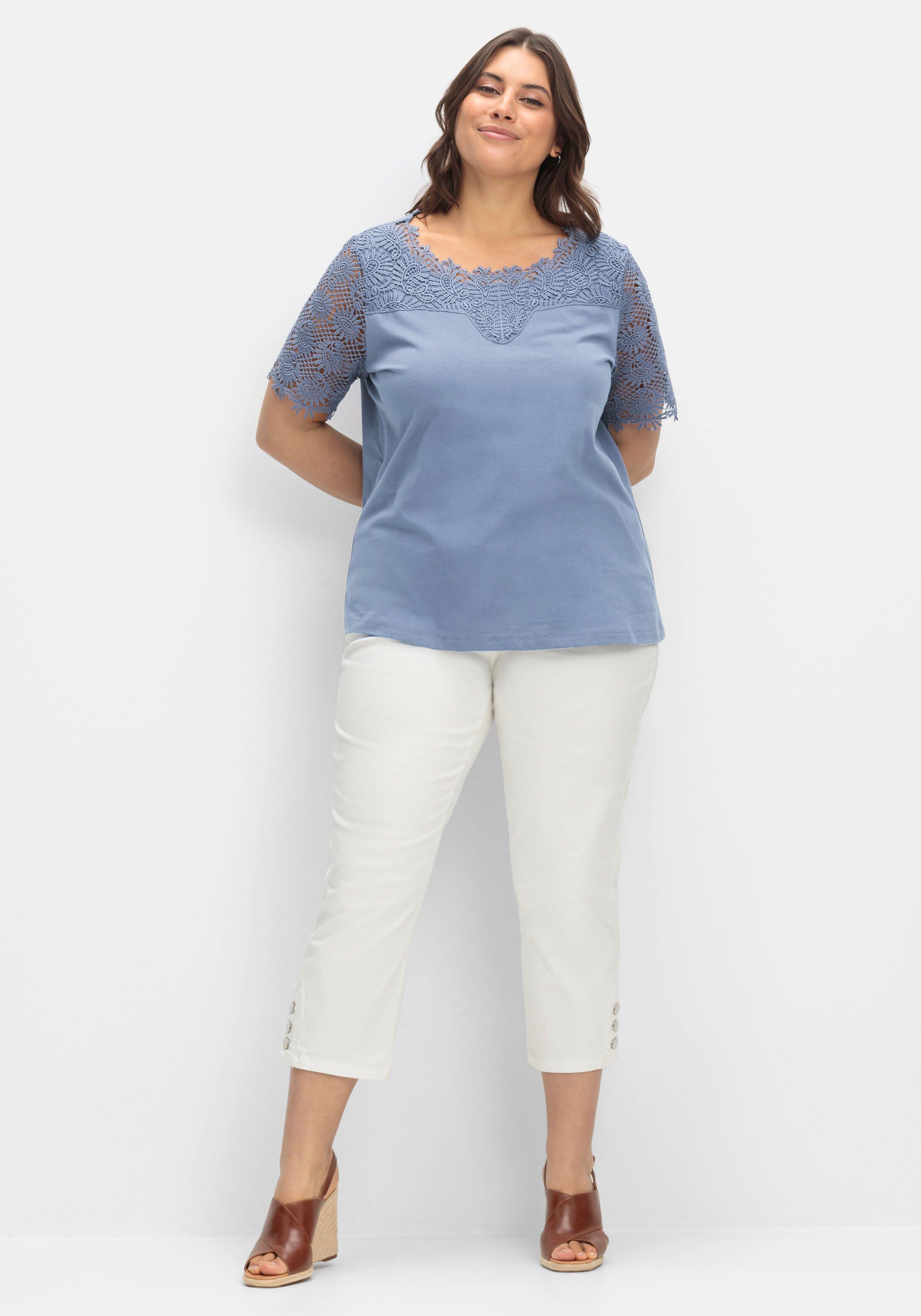 Shirt mit transparentem Spitzenbesatz