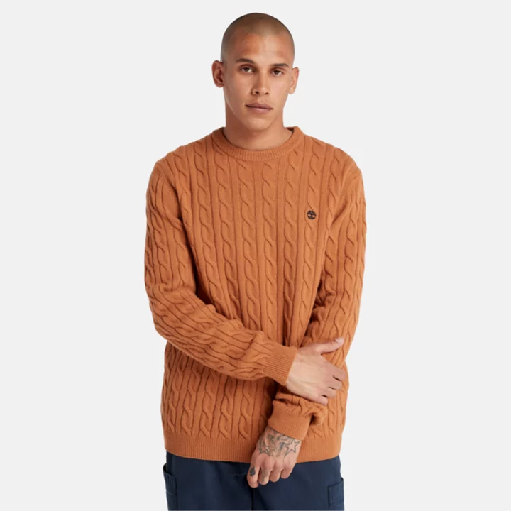 Suéter Phillips Brook de malha trançada para homem na cor marrom
