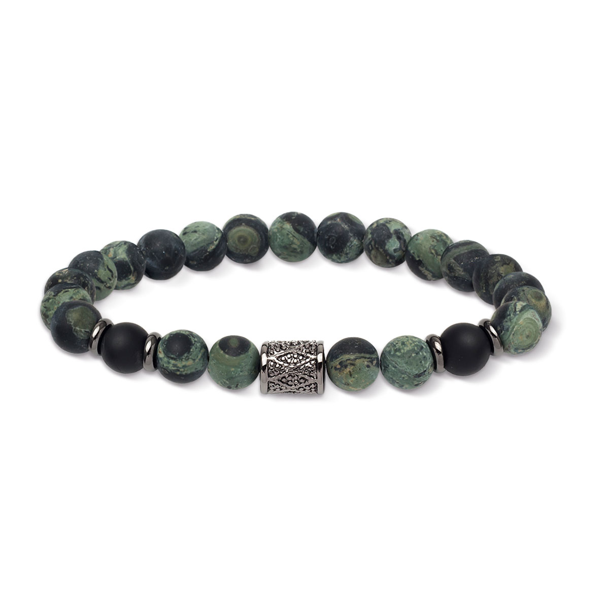 Bracelet onyx jade et acier 18,5 cm