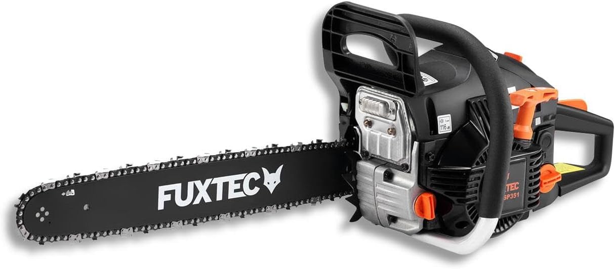 FUXTEC Benzin Kettensäge FX-KSP351 – Motorsägen Leistung 2,1 KW/ 50,8ccm Hubraum & EASY-Start – Schwertlänge 18 Zoll – Gewicht von 5,37Kg- Notstopp-Kippschalter/Schwertschutz