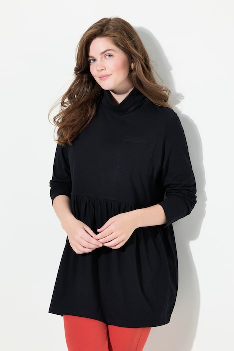 Longshirt, Rollkragen, A-Linie, Langarm, Biobaumwolle