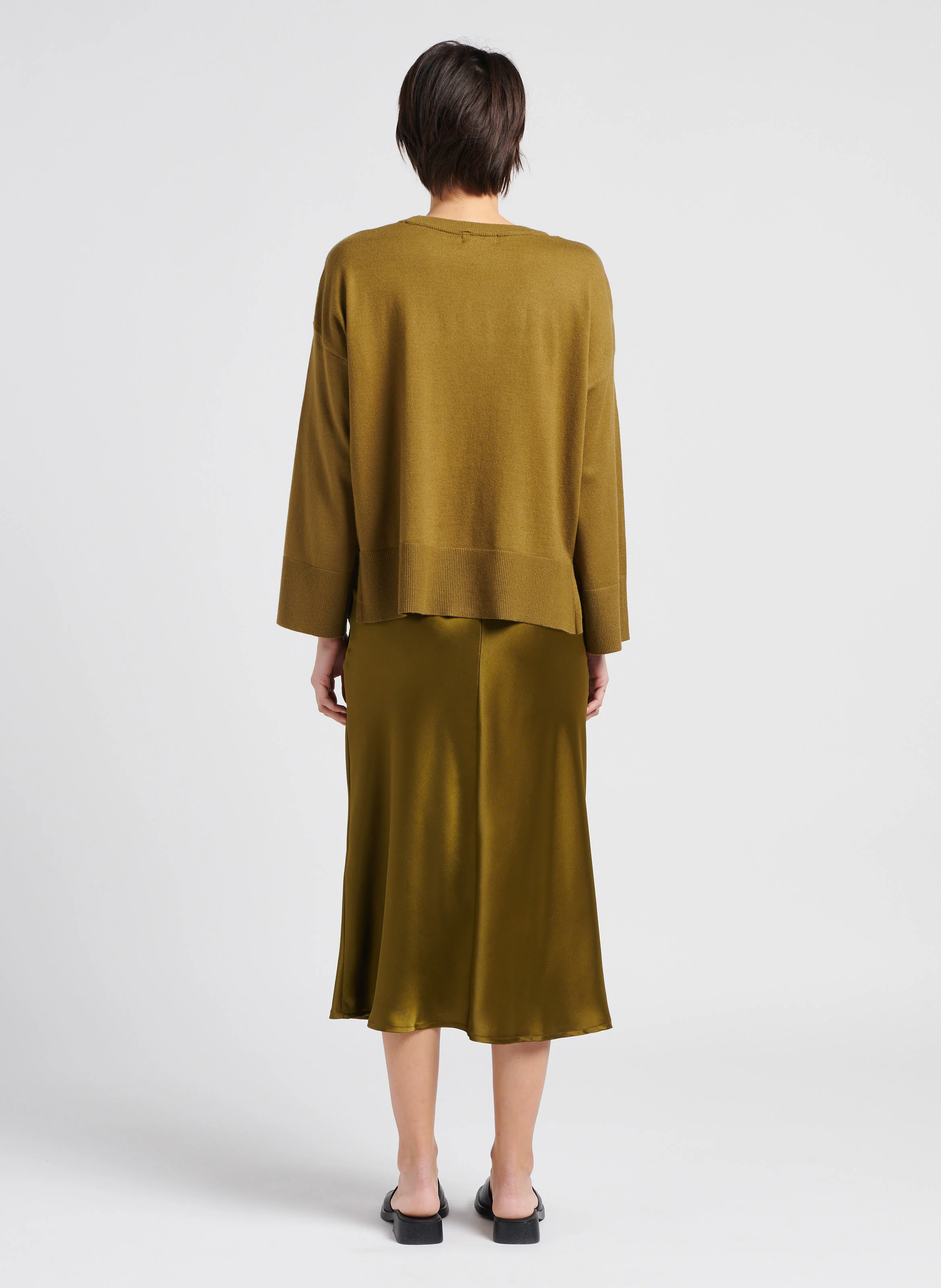 DALINDA - Pull col rond en maille mélangée | Vert