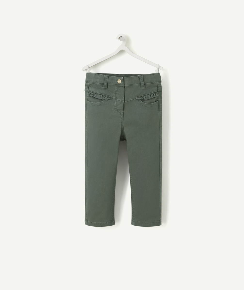 PANTALON SLIM BÉBÉ FILLE VERT AVEC POCHES VOLANTÉES