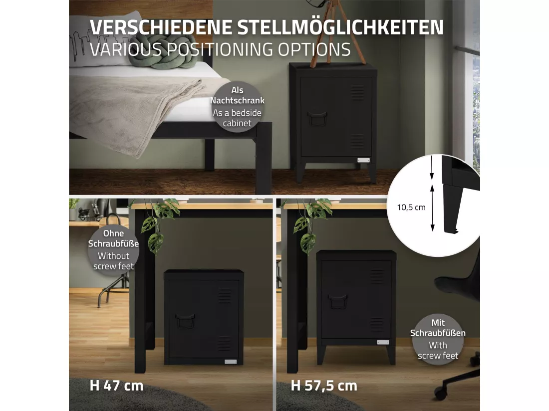 Armoire de classement noir en acier 40x30x57,5cm table de chevet stockage outils