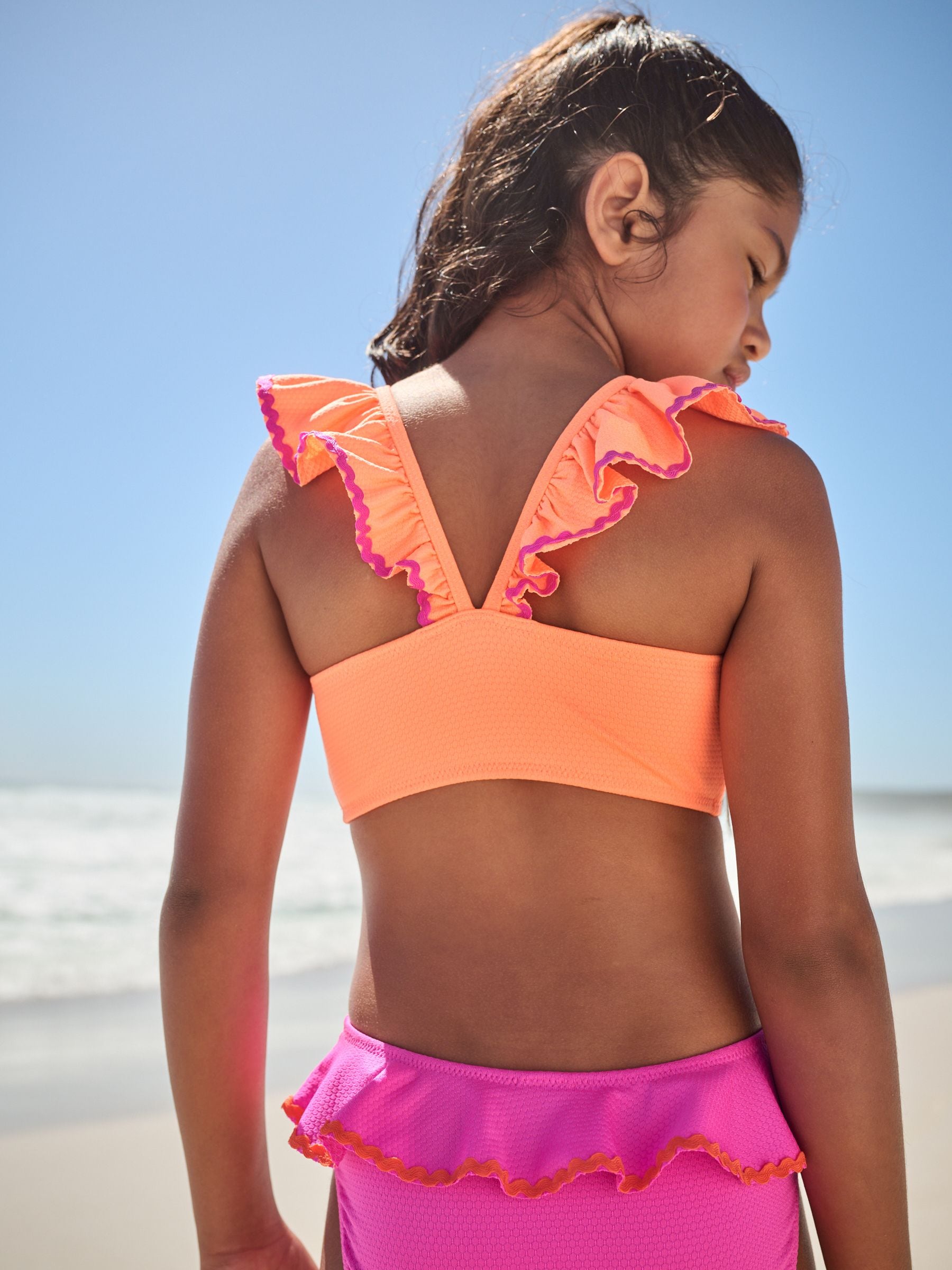 Roze/oranje - Bikini met ruches (3-16jaar)