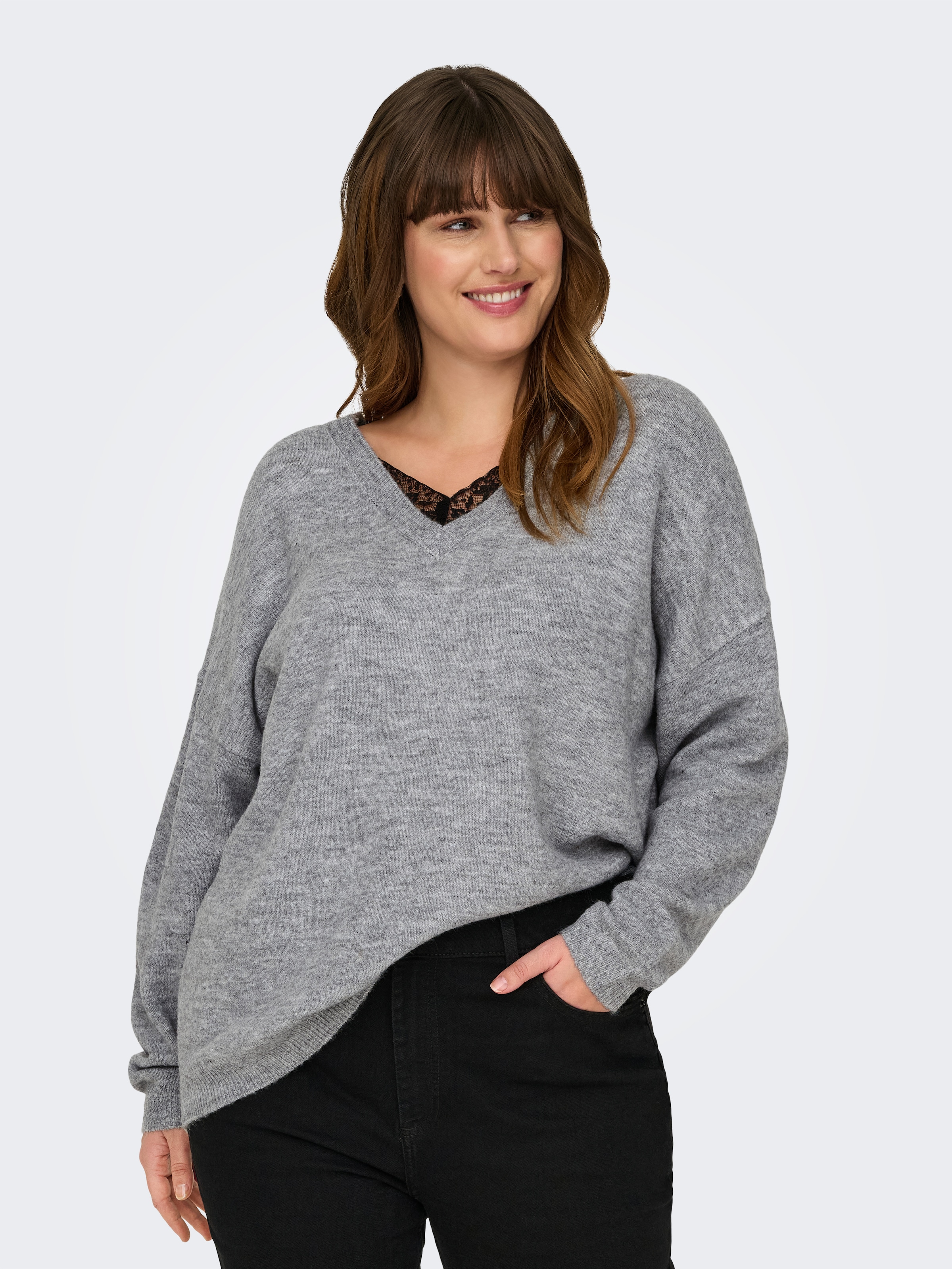 ONLY CARMAKOMA Strickpullover »CARMANIFESTA LS REVERS.PULLOVER KNT BF« Materialmix