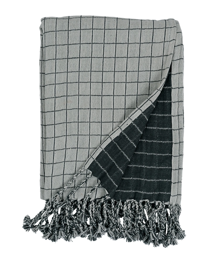 Babydecke GRID (80x110) mit Fransen in beige