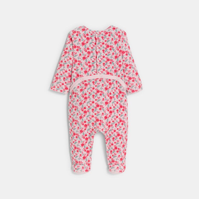 Dors-bien velours fleuri rose bébé fille Gris ou noir