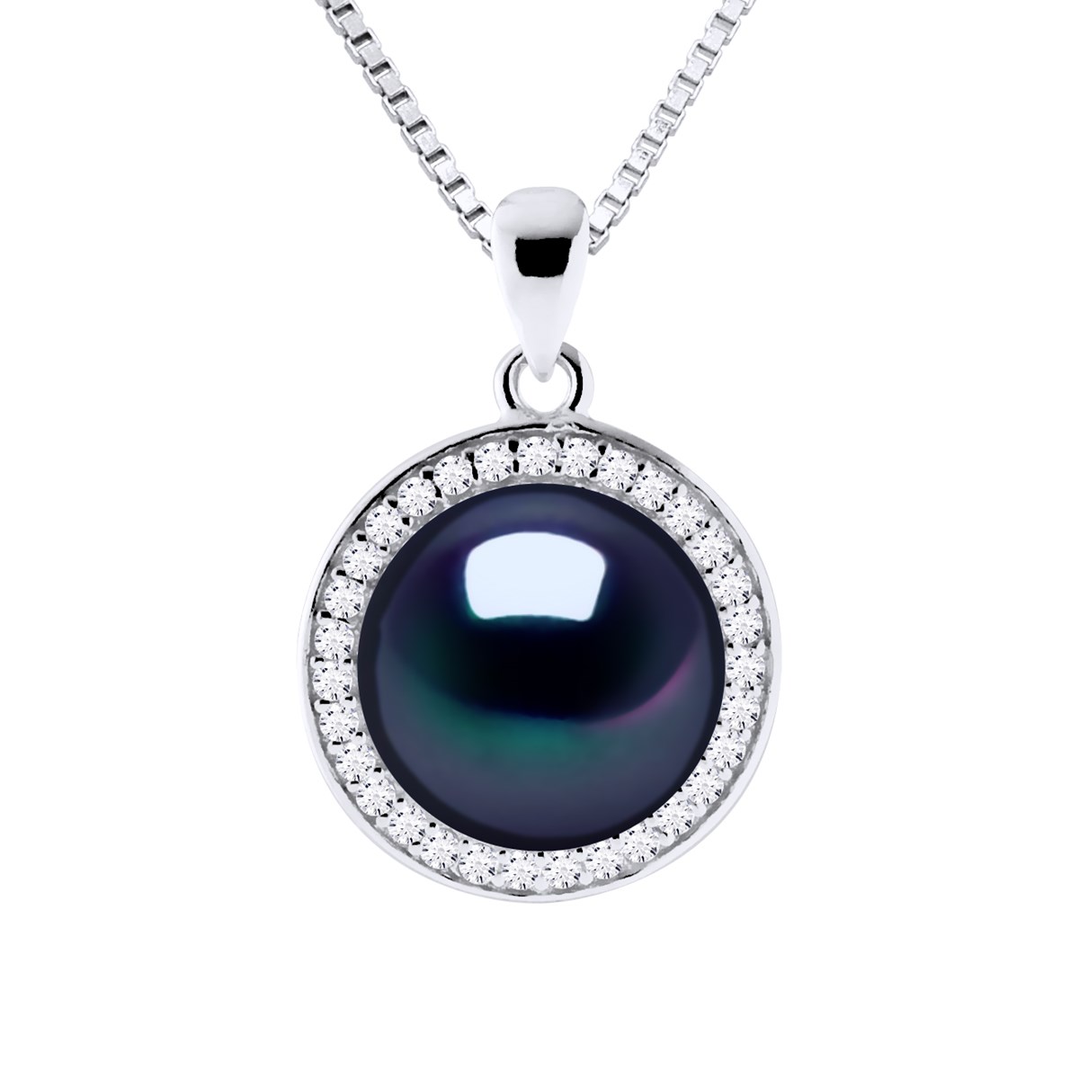 Collier SUN Perle d'Eau Douce 9-10 mm Noire Argent 925
