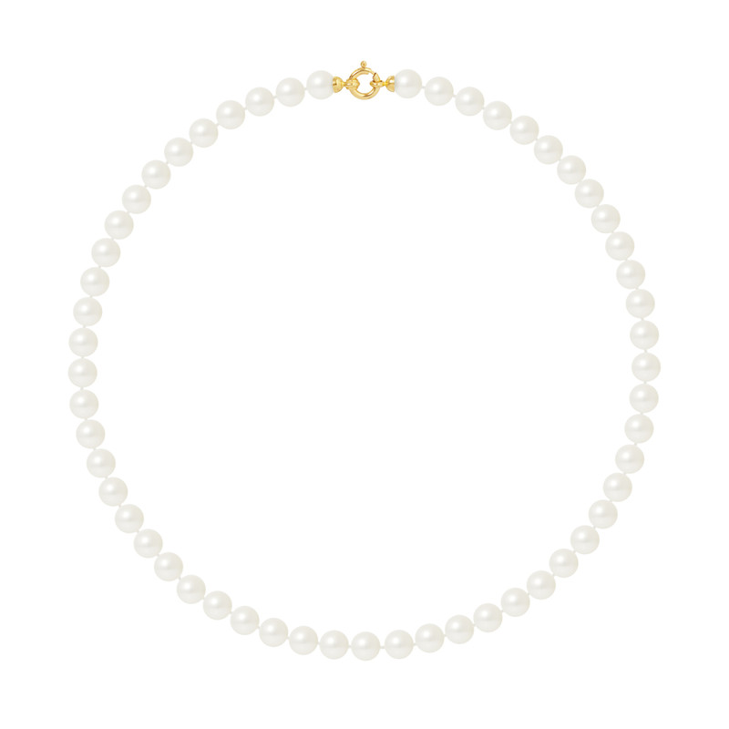 Collier Rang de Perles de Culture d'Eau Douce - Blanc Naturel  - Or Jaune