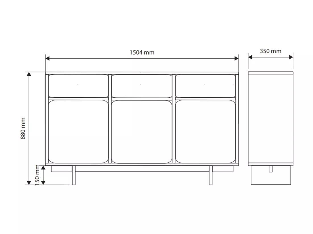Buffet - 150 cm - 3 portes - 3 tiroirs- grège - WUWU