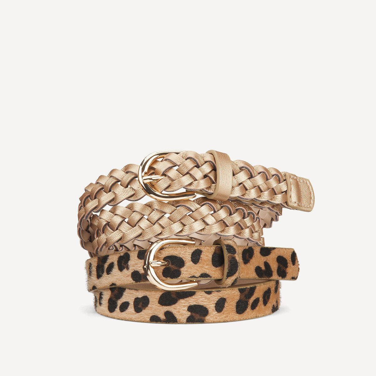 COLEÇÃO LA REDOUTE<br>Conjunto de 2 cintos, trançado e com estampa de leopardo