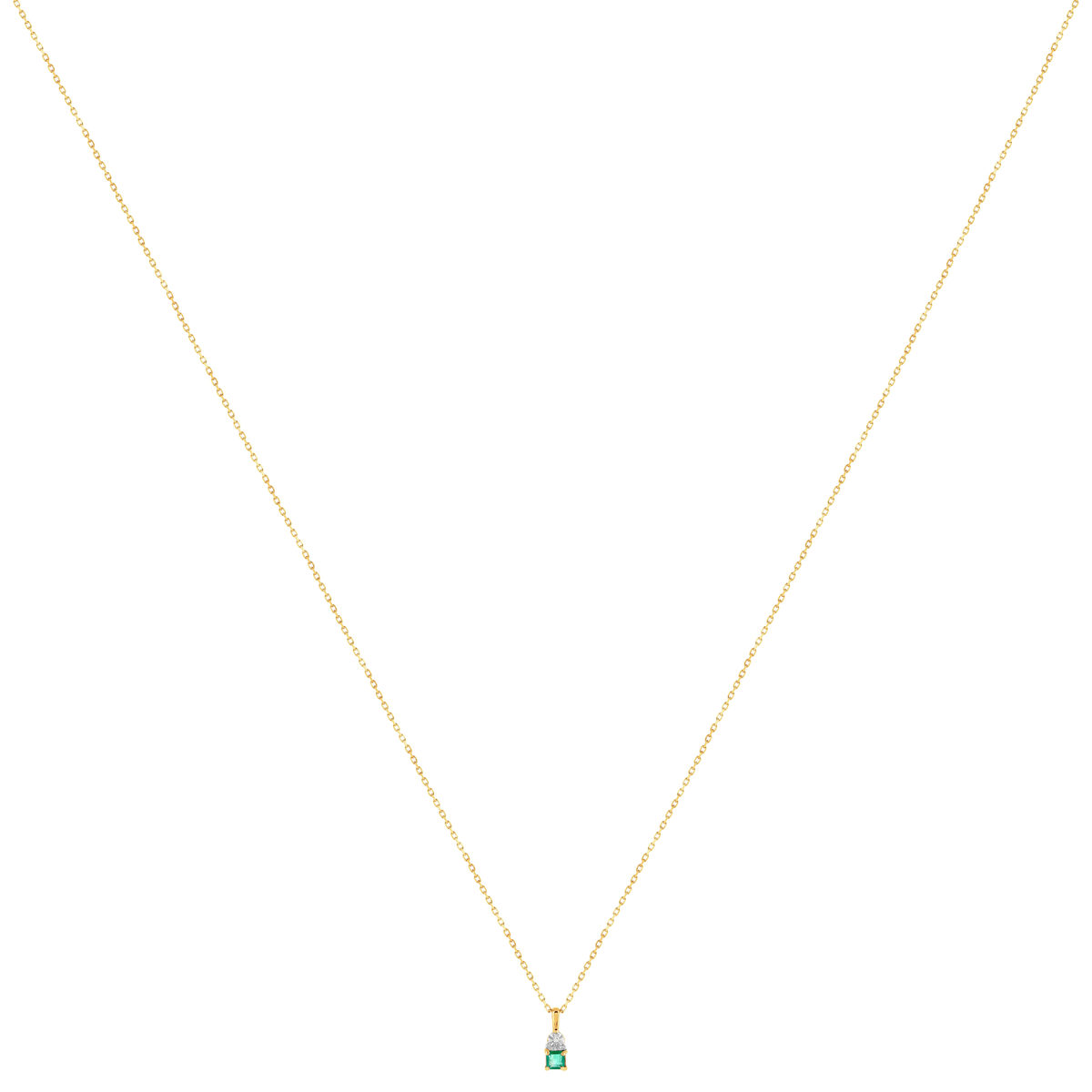 Collier or 375 2 tons émeraude et diamant 45 cm avec anneau de raccourcissement à 42cm