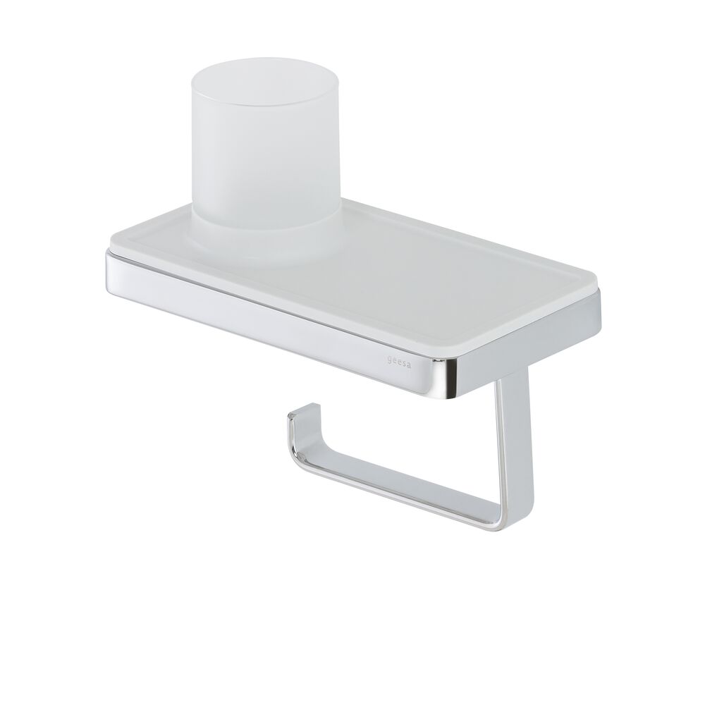 Geesa Frame toiletrolhouder met planchet en (LED licht)houder wit/chroom