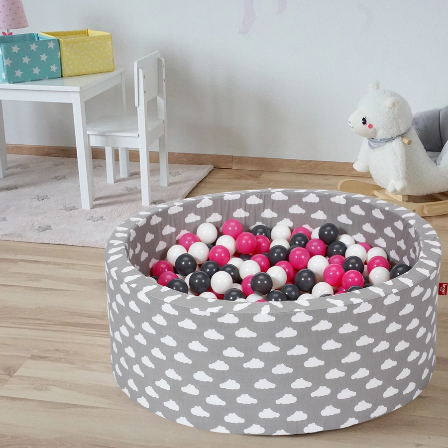 knorr toys® Bällebad soft - Grey white clouds - 300 balls cremegreyrose grau