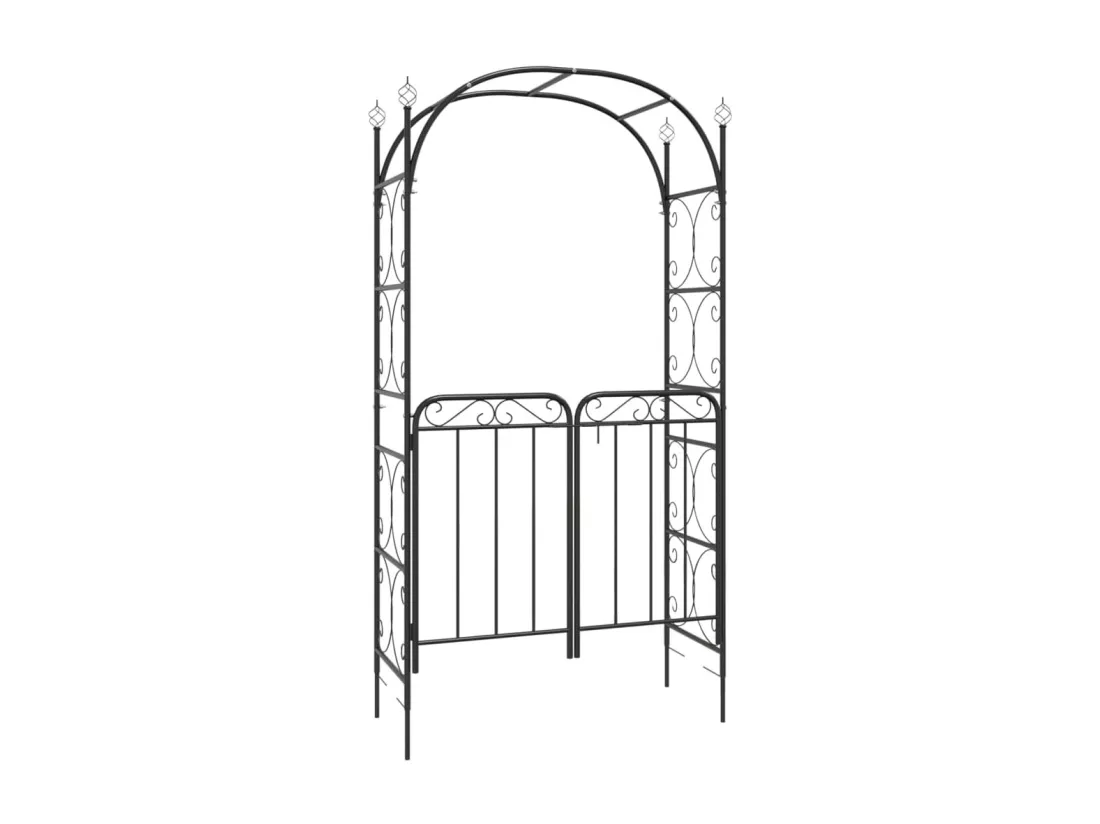 Arche de jardin avec portail noir 108x45x235 cm acier