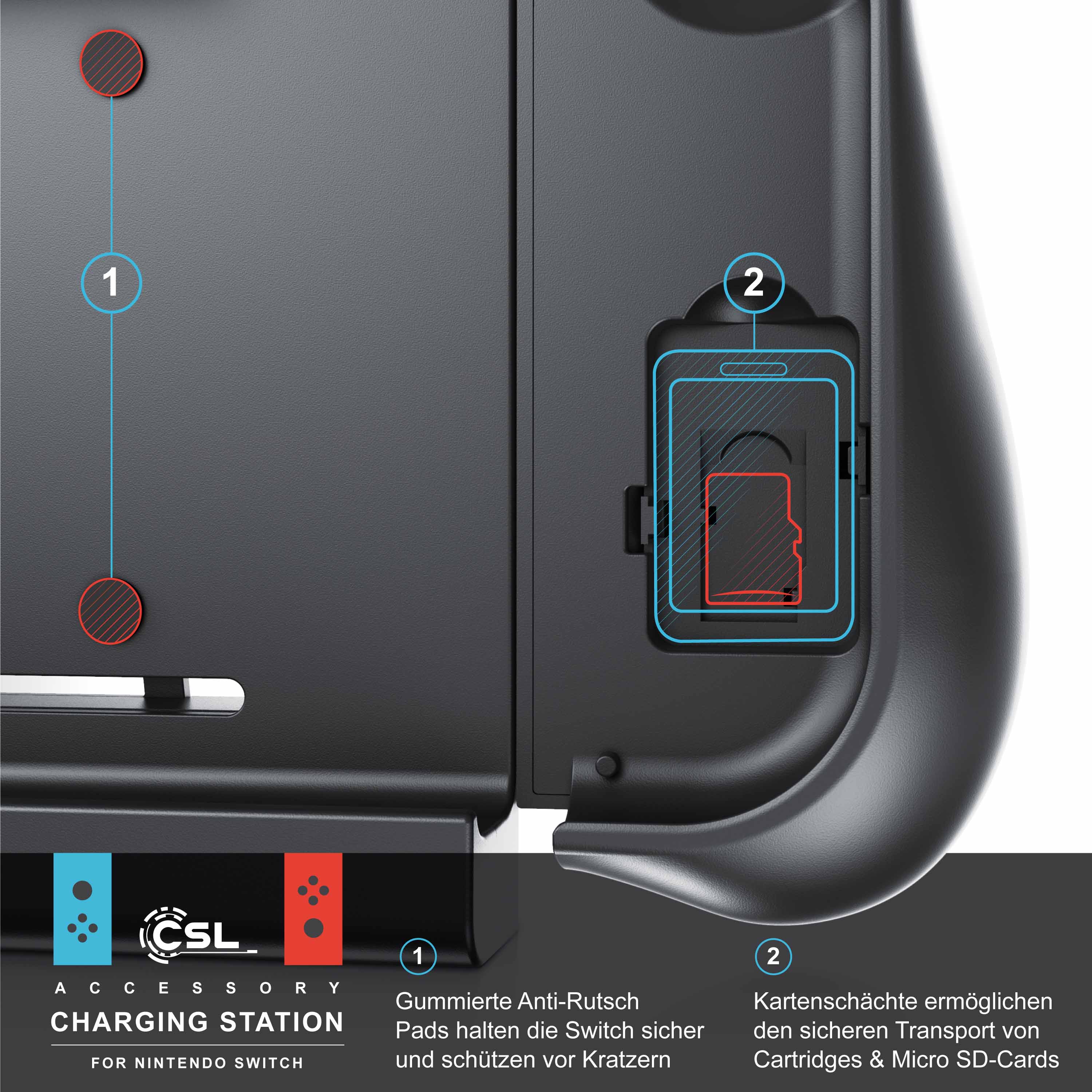 CSL Powerbank für Nintendo Switch mit 10000 mAh - Switch Ladegerät mit Joy-Con-Griffen