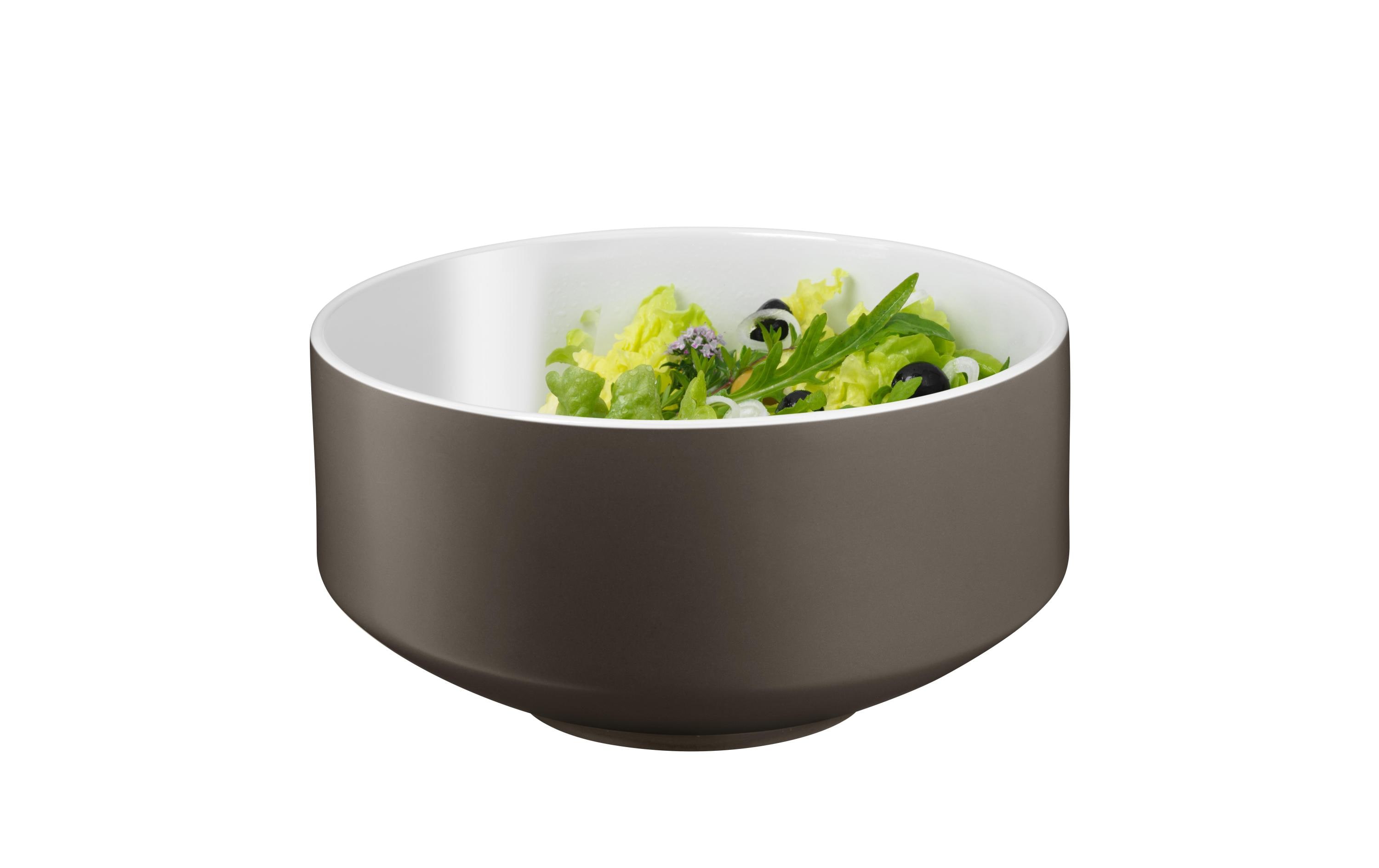 Salatschüssel Moto mit Besteck 26 cm, GrauSalatschale in Grau-Weiss mit Salatbesteck