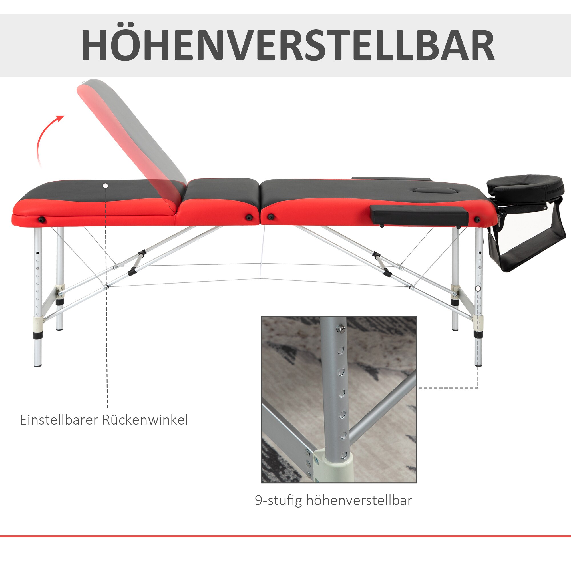 HOMCOM Massageliege mit leichtem Alurahmen, zusammenklappbar und gepolstert 215 x 60 x 61-84 cm (BxTxH)