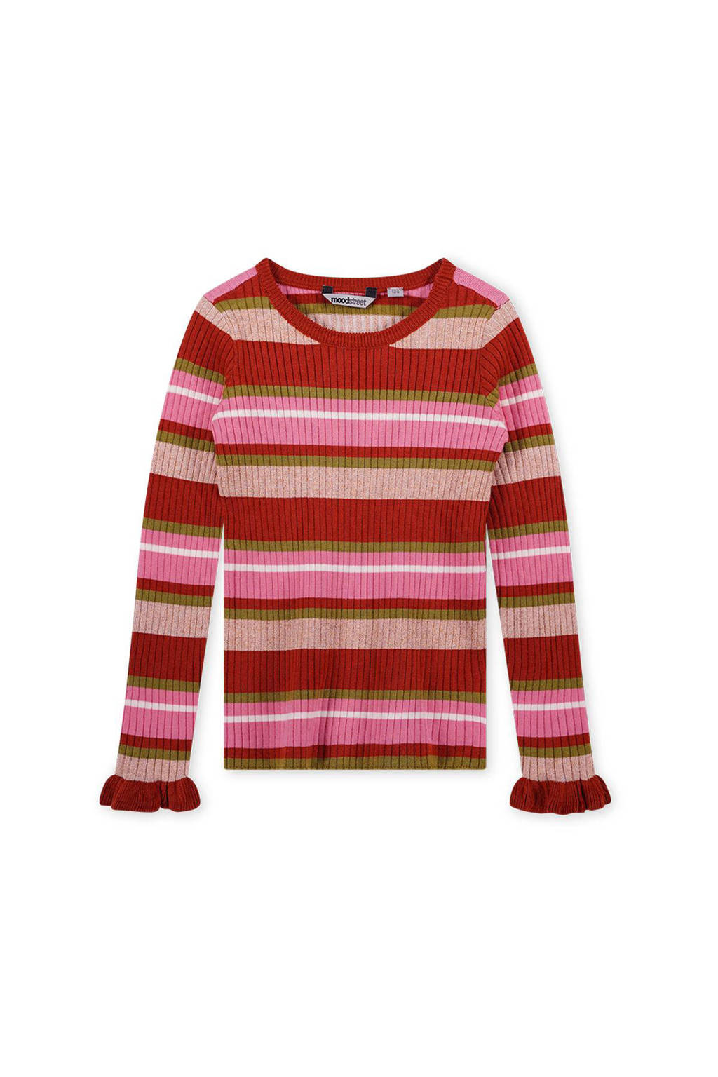 Moodstreet gestreepte longsleeve rood/roze/beige