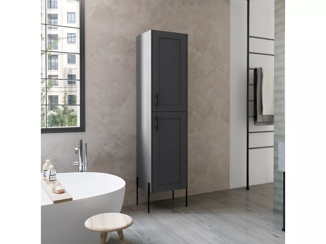 Meuble de salle de bain en mélaminé Sealy avec 2 portes et 4 étagères , Plomb , 180 cm X 45.1 cm X 35.5 cm