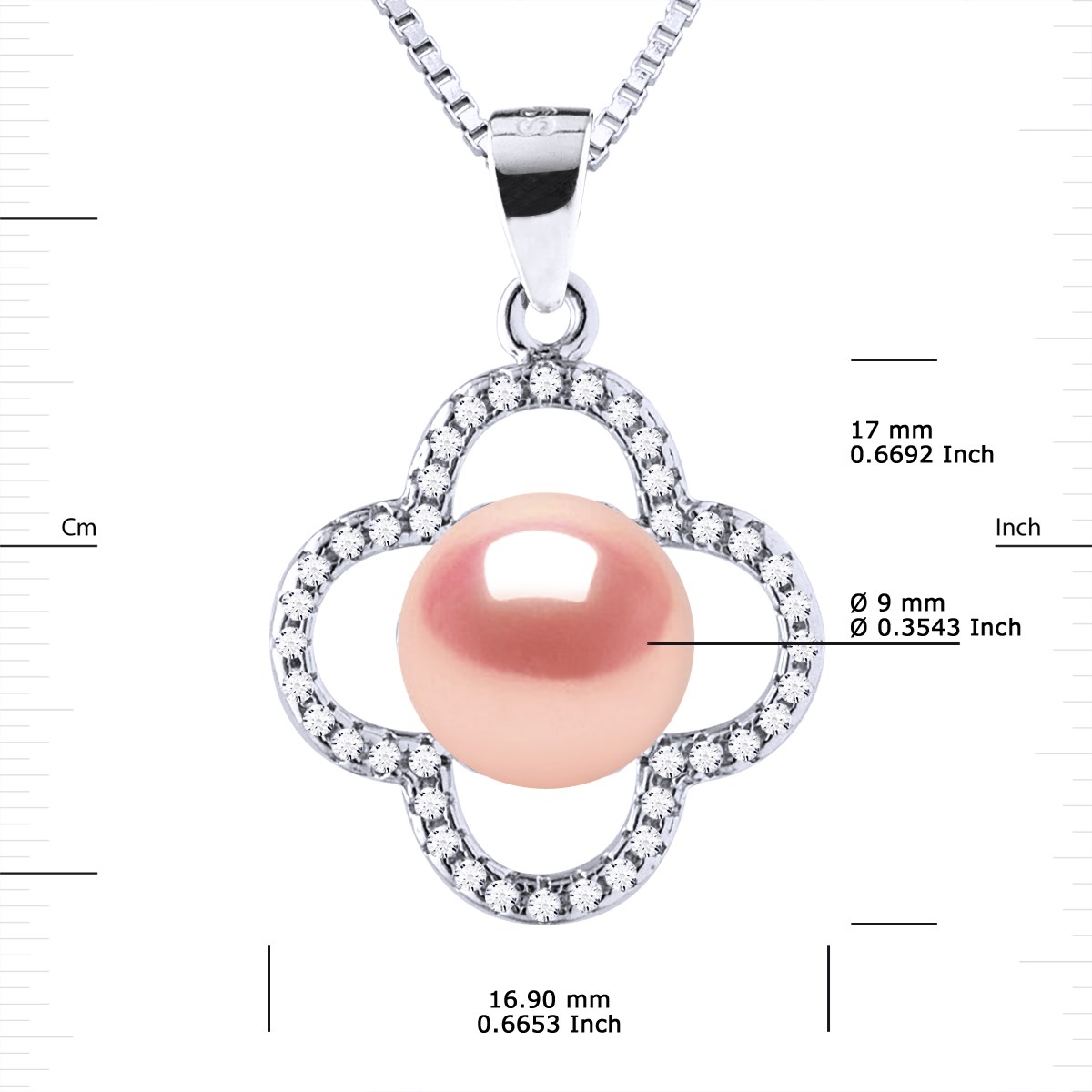 Collier TREFLE Perle d'Eau Douce 9-10 mm Rose Argent 925