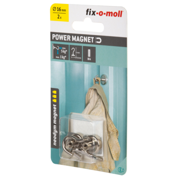 Magneet haak Neodymium klevend zilver 16mm 2 stuks