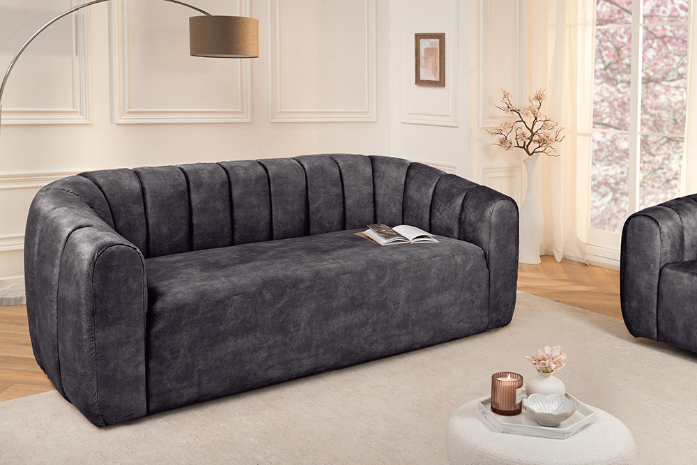 3-Sitzer Sofa BABYLON 200cm anthrazit Samt mit Ziersteppung