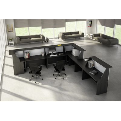 Banque d'accueil en angle 90° MUSA - L76 x H117 x P76 - Frêne noir/blanc