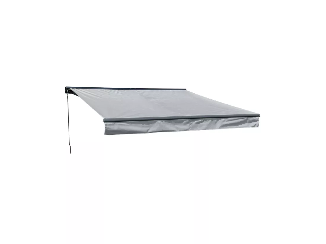 Store banne SAULE 3,5 × 3m avec semi-coffre - Toile grise et structure grise - HAPPY GARDEN