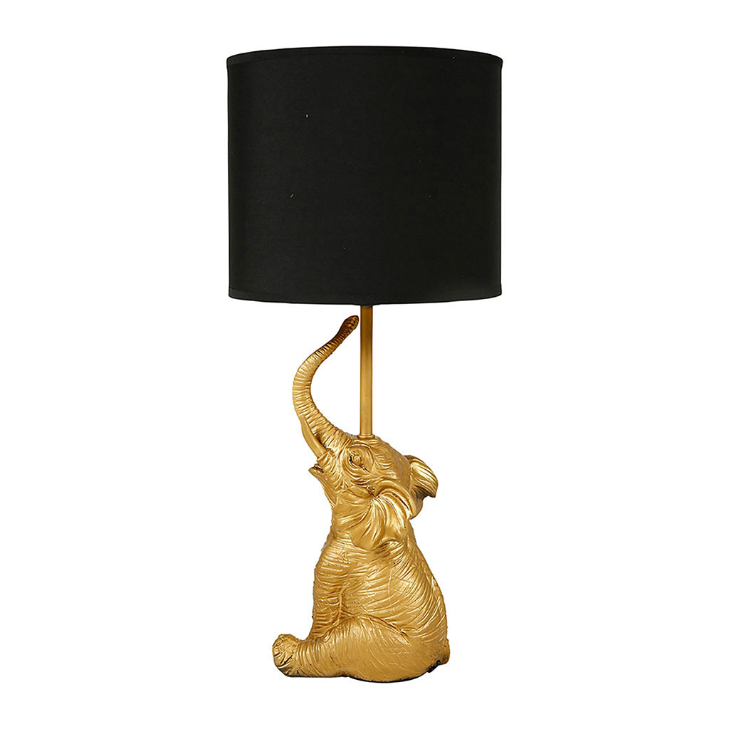 Lampe à poser éléphant résine dorée H 47cm