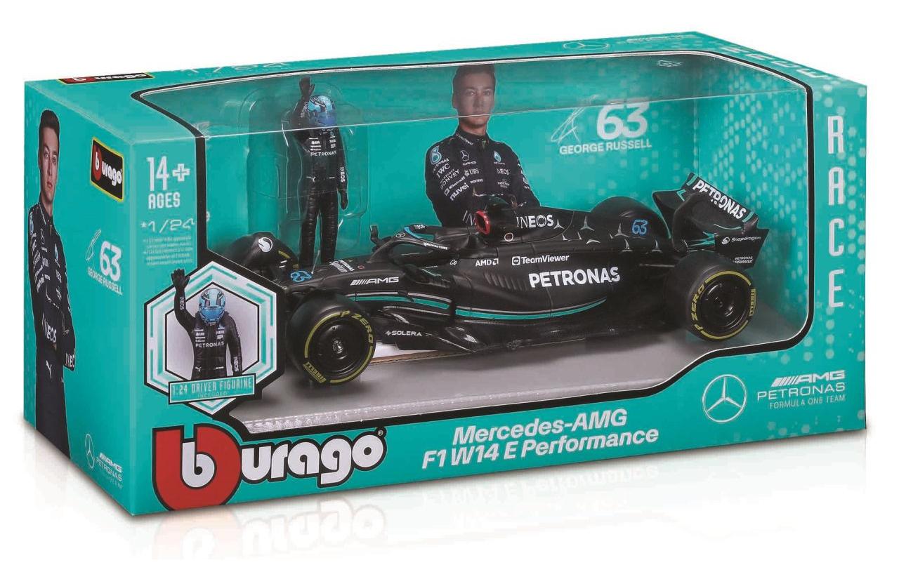 Mercedes-AMG F1 W14 E Perf. 2023 mit Figur 1:24Sammlermodell im Massstab 1:24