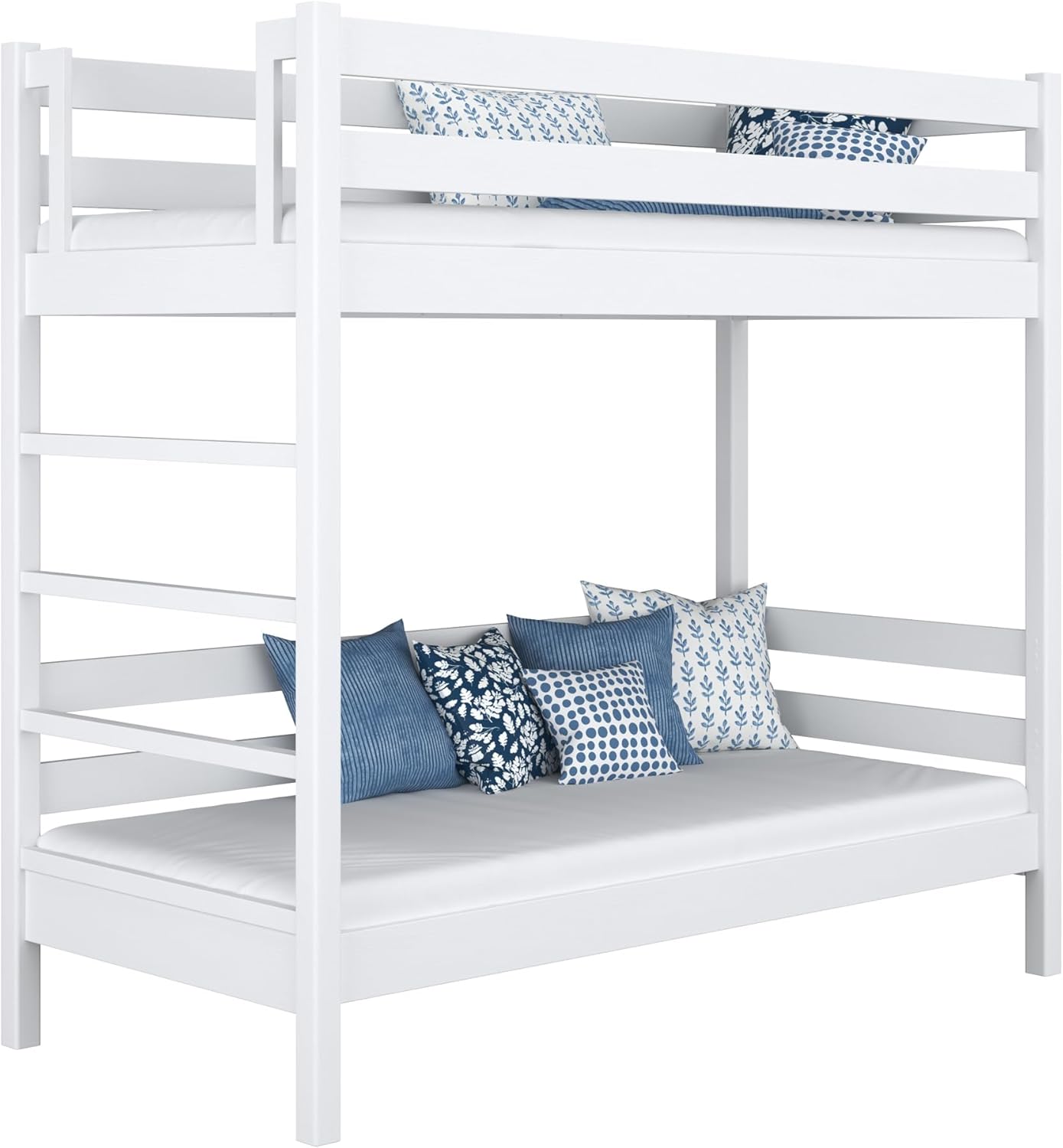 N03 Etagenbett 90x200 cm, Kinderbett mit Leiter, 2 Leitermontageseiten: Links oder rechts, sichere abgerundete Kanten, Stabile Massivholzkonstruktion, Hochwertige Materialien, Weiß