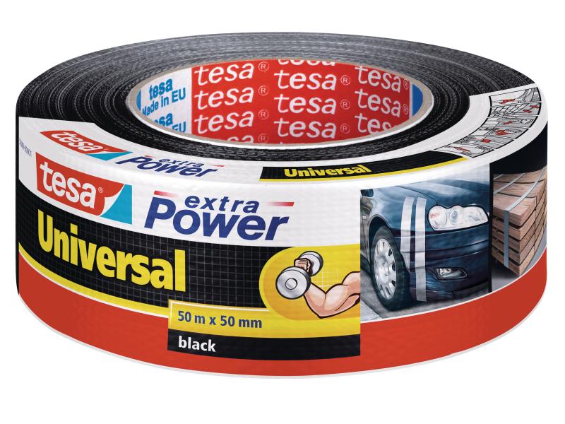 tesa Klebeband extra Power Universal 50 mm x 50 m, Schwarz Klebeband mit extra starkem Halt – Duct Tape für Reparaturen, zum Befestigen, Abdichten und mehr